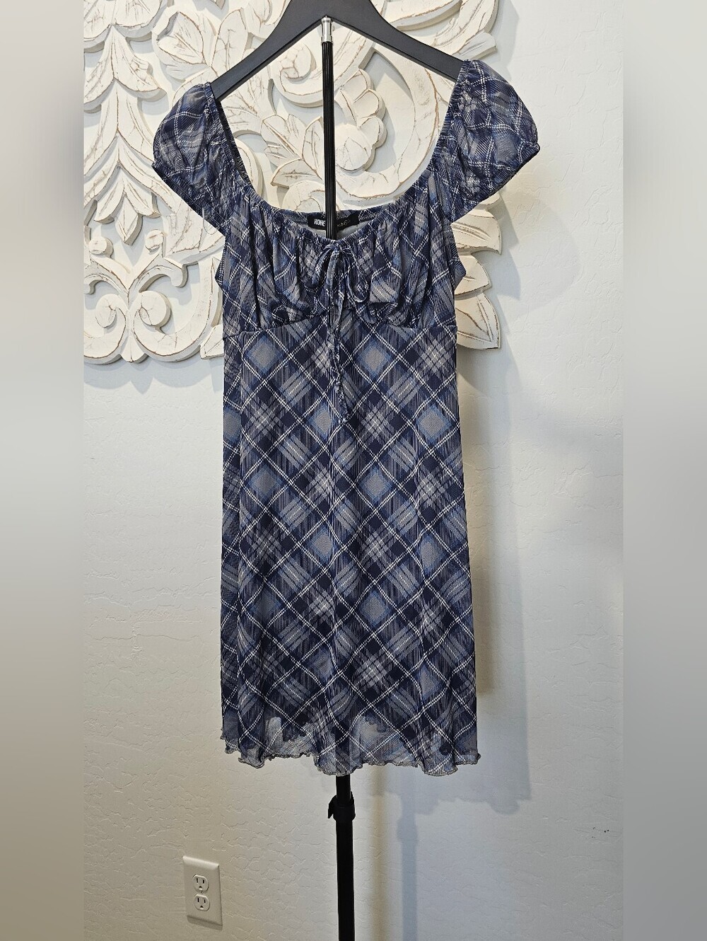 Honey & Sparkle Navy Plaid Y2k Mini Dress Women's Sz Junior Large NWT